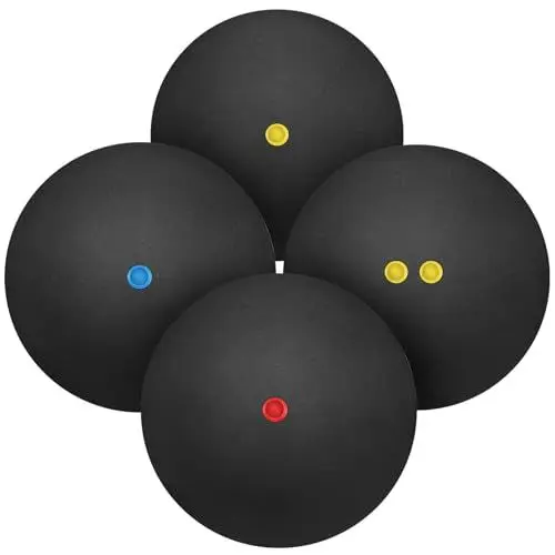 Produktbild: Gatuida Squash Bälle: 4 Stück Squashbälle Doppelgelb Punkte, Einzelne Gelbe Rote, Blaue Punkte Schwarz Sprungbälle für Training und Übung Indoor Racket Sport