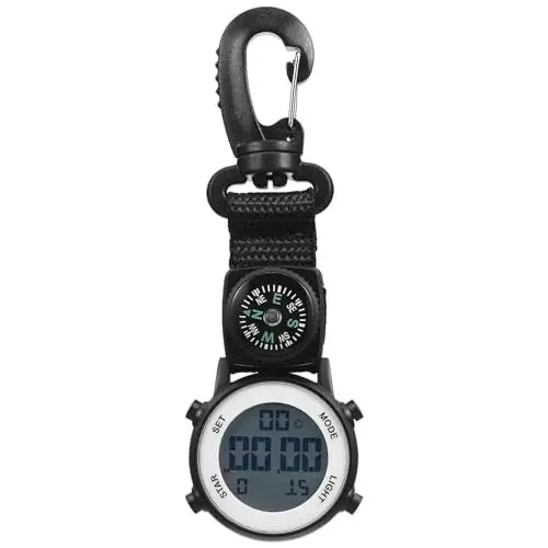 Produktbild: Gatuida Zubehör Digital Lightweight Backpacker Clipuhr Carabiner Uhr Outdoor Gürtel FOB Uhr Taschenuhren mit Tragbarem Kompass zum Wandern Klettern Clip