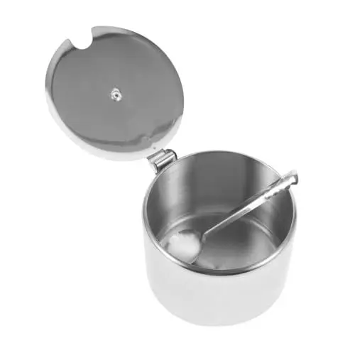 Produktbild: Gatuida Zuckerschale Zuckerdose Aus Edelstahl Gewürzschüssel Süßigkeitenschale Honigbehälter Salzbehälter Sirupglas Gewürzglas Küchenorganisation Gewürzbehälter Glas Mit Löffel Rostfreier Stahl