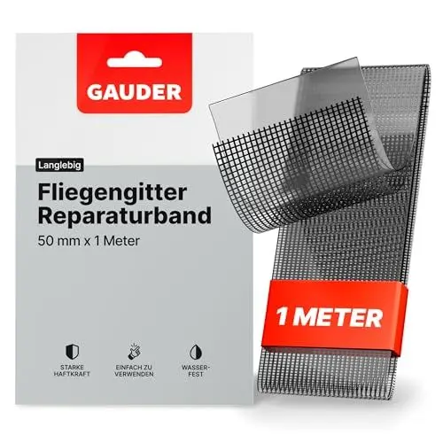 Produktbild: GAUDER Fliegengitter Reparatur Klebeband (50 mm x 1 m) | Insektenschutzgitter Reparatur Set | Fliegengitter Tür und Fenster