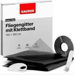Produktbild: GAUDER Fliegengitter für Fenster (150 x 180 cm | schwarz) aus Polyester | Insektenschutz ohne Bohren | Fliegengitter mit Klettband | Fliegennetz & Mückennetz für Fenster