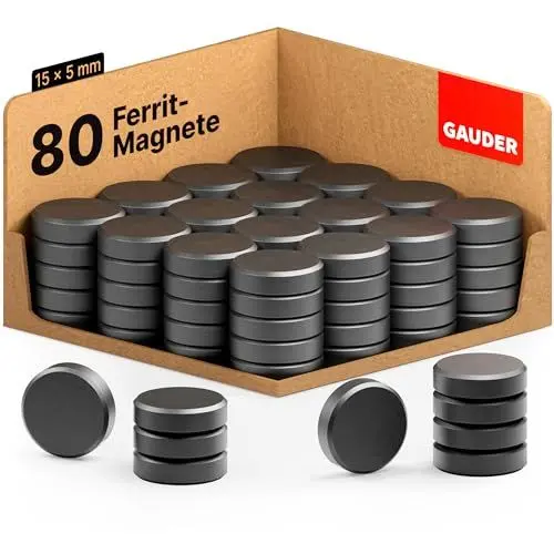 Produktbild: GAUDER Magnete für Magnettafel (15mm x 5mm) | 80x Starke für Whiteboard, Pinnwand & Kühlschrank | Schwarz