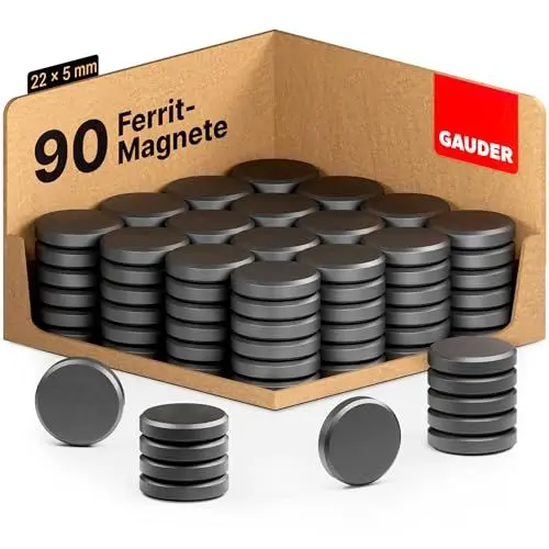 Produktbild: GAUDER Magnete für Magnettafel - Starke Tafelmagnete für Whiteboard, Pinnwand, Kühlschrank & Büro - Runde, Schwarze Kühlschrankmagnete mit hoher Haftkraft (90 Stück - 22 x 5 mm)