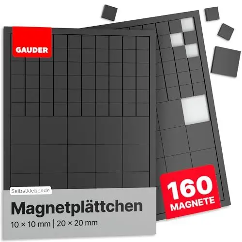 Produktbild: GAUDER Magnetplättchen selbstklebend (10 x 10 mm & 20 x 20 mm) | Selbstklebende Magnete | Klebemagnete für Fotos & mehr