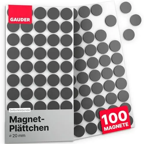 Produktbild: GAUDER Magnetpunkte - Runde Selbstklebende Magnete für Notizen, Fotos und Bastelprojekte - Selbstklebende Magnetplättchen für leichte Gegenstände (100 Stück - 20 x 2 mm)