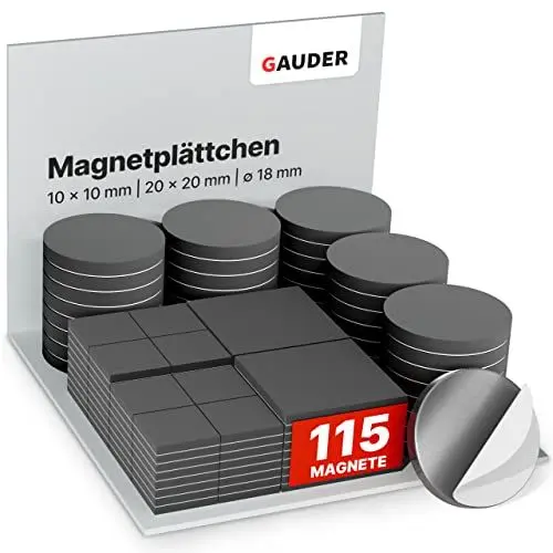 Produktbild: GAUDER Magnetplättchen selbstklebend | Selbstklebende Magnete | Klebemagnete für Fotos & mehr | Magnete zum Aufkleben