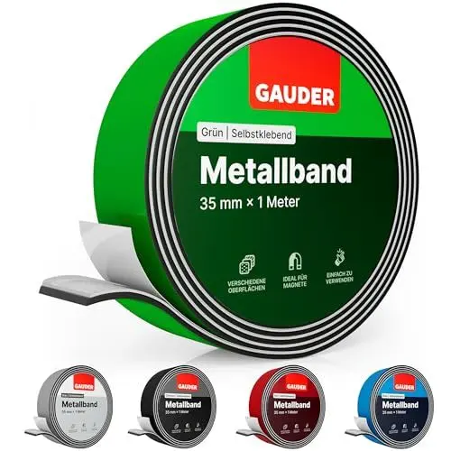 Produktbild: GAUDER Metallband selbstklebend grün I Ideal für Tonies®-Figuren & -Regale I Ferroband I Magnetband für Magnete I Eisenband I Stahlband (1m)