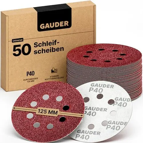 Produktbild: GAUDER Schleifscheiben für Exzenterschleifer Ø 125mm | 50 Stück Schleifpapier Klett | 8 Loch Schleifblätter rund | Körnung P40