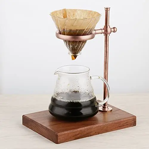 Produktbild: Gavigain Kaffee Dripper Halter, Rose Gold Pour Over Kaffee Dripper Station mit Holz Bass Pour Over Stand Kaffee Station für Home Office