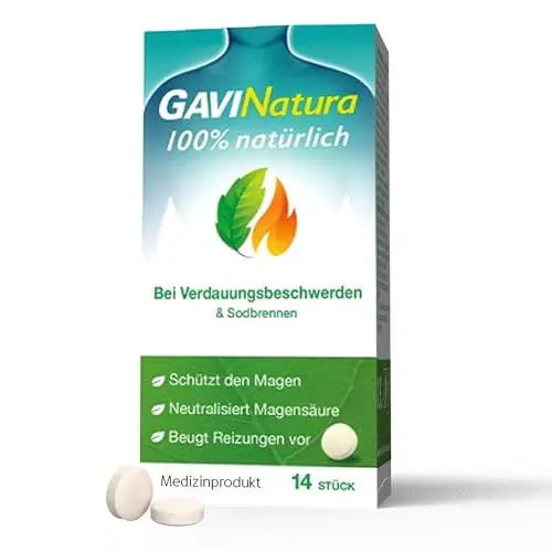 Produktbild: GAVINatura Lutschtabletten bei Verdauungsbeschwerden & Sodbrennen - 100 % natürlich - Schützt den Magen & neutralisiert Magensäure - 14 Stück