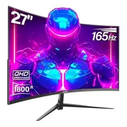 Produktbild: Gawfolk 27 Zoll Curved Gaming Monitor QHD 165Hz, PC Bildschirm Gebogen 2560X1440P, Rahmenloses 1800R Computerbildschirm unterstützt VESA, DP, HDMI