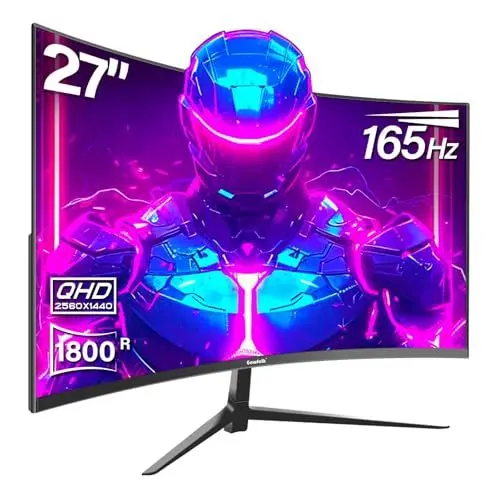 Produktbild: Gawfolk 27 Zoll Curved Gaming Monitor QHD 165Hz, PC Bildschirm Gebogen 2560X1440P, Rahmenloses 1800R Computerbildschirm unterstützt VESA, DP, HDMI
