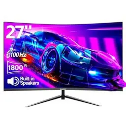Produktbild: Gawfolk Curved Monitor 27 Zoll 100Hz, PC Bildschirm mit Lautsprecher 1080P, 1800R 75Hz Computerbildschirm mit Eye Care Technologie HDMI VGA, unterstützt VESA
