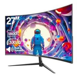Produktbild: Gawfolk Curved Monitor 27 Zoll 100Hz mit Lautsprecher, 1800R Gebogen PC Bildschirm FHD 1080P, Computerbildschirm mit Eye Care Technologie HDMI VGA, unterstützt VESA