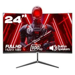 Produktbild: Gawfolk Monitor 24 Zoll 100Hz Curved, PC Bildschirm mit Lautsprecher 1080P, Rahmenlos Home Office Business PC Monitor VESA 75 x 75 mm, Eye Care