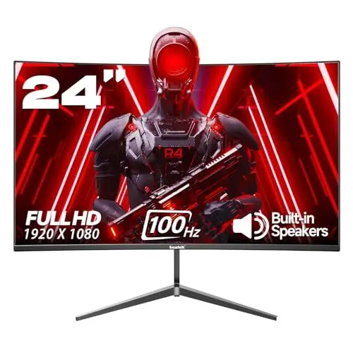 Produktbild: Gawfolk Monitor 24 Zoll 100Hz Curved, PC Bildschirm mit Lautsprecher 1080P, Rahmenlos Home Office Business PC Monitor VESA 75 x 75 mm, Eye Care