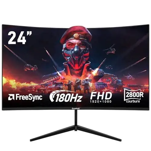 Produktbild: Gawfolk Écran PC 24 Pouces incurvé Gaming Moniteur 180hz, fhd 1080p 1ms sans Lunette, freesync, 100% sRGB，178 ° Angle Vue HDMI DisplayPart, Compatible Avec Mural VESA75*75MM - Noir