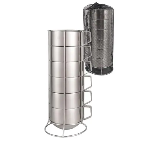Produktbild: Gaxcent 6 Stücke Edelstahl Camping Tasse, Mit Getränkehalter Metall Trinkgläser Outdoor Geschirr Für Camping Wandern Reisen,Silber