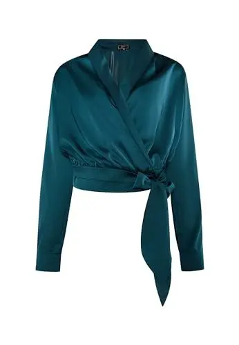 Produktbild: caspio Damen Wickelbluse aus Satin 19529199-CA06, SMARAGD, XL