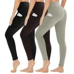 Produktbild: Gayhay 3er Pack Leggings Damen High Waist Sportleggings Blickdicht Sporthose für Sport Yoga Gym(Schwarz/Salbeigrün/Braun-T,XXL)