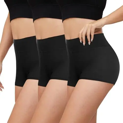 Produktbild: Gayhay 3er Pack Radlerhose Damen Kurz für Kleid High Waist Kurze Leggings Damen Hotpants Sport Shorts Sporthose,Schwarze*3,L/XL