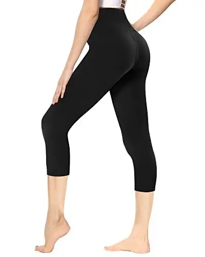 Produktbild: Gayhay Leggings Damen 3/4 Capri für Sport, 7/8 Sporthose High Waist Caprihose Blickdicht Leggins für Gym Yoga (Schwarz,S-M)