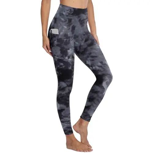 Produktbild: Gayhay Leggings Damen High Waist Sport Leggins mit Taschen Blickdicht Sporthose Lang Hose Bauchweg Laufhose für Sport Yoga Gym SchwArz Tie Dye S-M