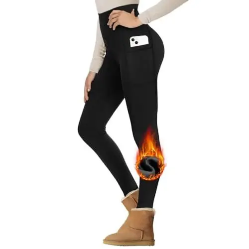 Produktbild: Gayhay Thermo Leggings Damen mit Taschen Gefütterte im Winter, High Waist Thermohose Warm Blickdicht für Sport Schwarze 2XL