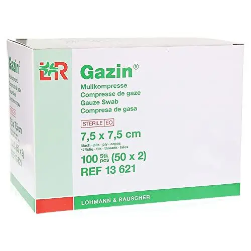 Produktbild: Gazin, 7,5 cm x 7,5 cm steril 8fach 50x2 300g, Weiss, 100 stück
