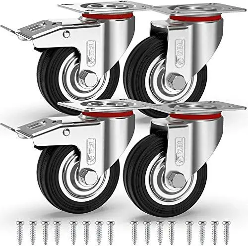 Produktbild: GBL 4x Möbelrollen mit 2 Bremsen - 4 Schwerlast Rollen für Möbel mit 2 Bremsen - 75mm x 200kg Schwerlastrollen - Lenkrollen Transportrollen Laufrollen - Möbel Rollen Schwerlast