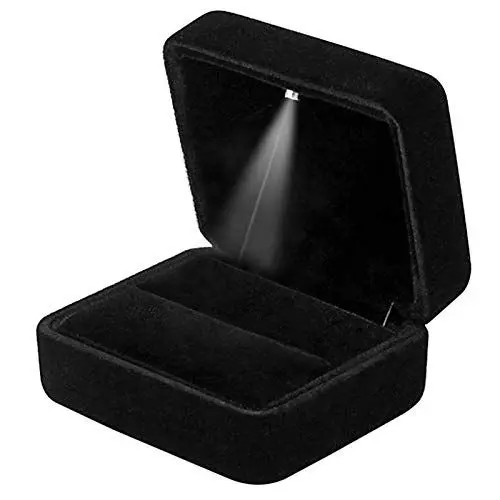 Produktbild: GBYAN Ring Box Ringschachtel mit LED Licht Schwarze Ringetui Samt Schmuck Geschenkbox für Verlobung, Heiratsantrag, Hochzeit,Schwarz