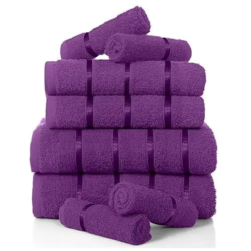 Produktbild: GC GAVENO CAVAILIA Handtuch-Set aus ägyptischer Baumwolle, sehr saugfähige und schnell trocknende Handtücher für Badezimmer, (2 Handtücher, 2 Badezimmer, 4 Gesicht), 8-teiliges Handtuch-Set, Aubergine