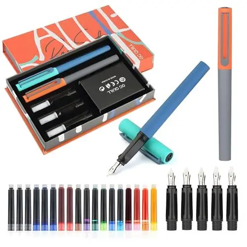 Produktbild: GC QUILL Kalligraphie-Füllfederhalter-Set, 5 verschiedene Federn und 18 Tintenpatronen, Kalligraphie-Set für Anfänger MU-20