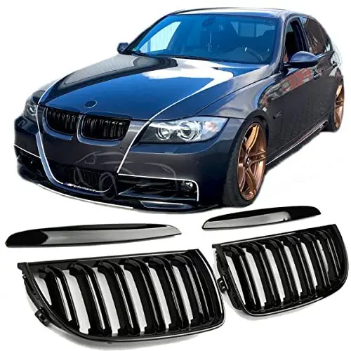 Produktbild: GCP PASST FÜR 3ER E90 E91 BIS 08 SPORT KÜHLERGRILL DOPPELSTEG GRILL GLANZ SCHWARZ