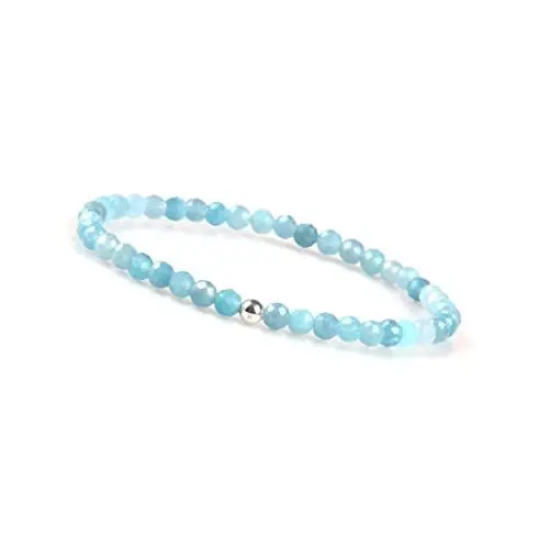 Produktbild: GD GOOD.designs Aquamarin Armband Damen mit echten Natursteinen und 925 Silber Perle I Naturstein Armband aus facettierte 4mm Edelstein Perlen - Inkl. Geschenkbeutel