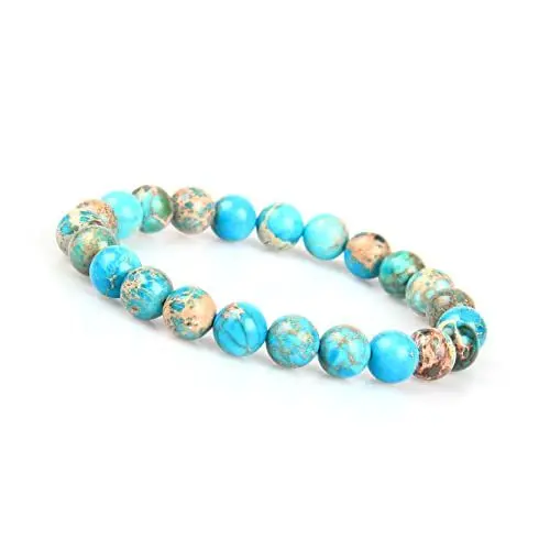 Produktbild: GD GOOD.designs Chakra Perlenarmband aus 8 mm Meeressediment Jaspis Natursteinen (türkis) türkisfarben Chakraarmband Frauenarmand Herrenarmband türkisesarmband armbandtürkis