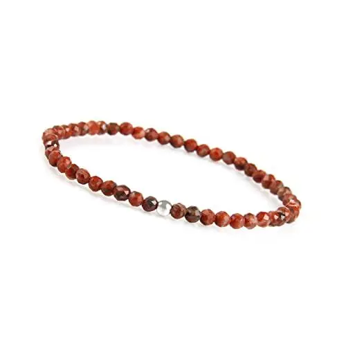 Produktbild: Rotes Jaspis Armband Damen mit echten Natursteinen und 925 Silber Perle I Naturstein Armband aus facettierte 4mm Edelstein Perlen - Inkl. Geschenkbeutel - Geschenk Valentinstag für Sie