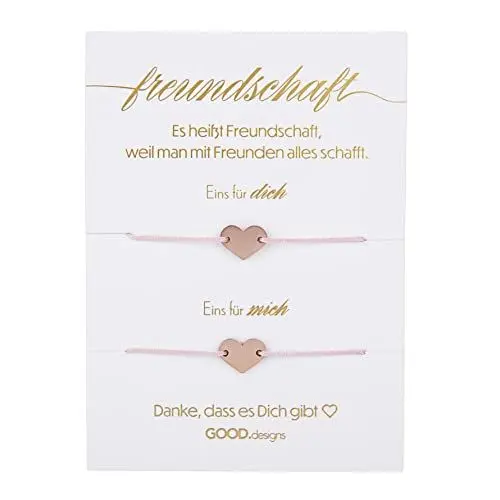 Produktbild: GD GOOD.designs Freundschaftsarmband für 2 mit Herz Armband in 18K Rosegold I Beste Freundin Geschenk - Individuell verstellbare BFF Ketten für zwei I Freundschaftsketten für Damen