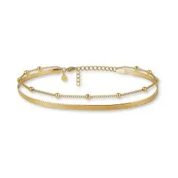Produktbild: GD GOOD.designs Fußkettchen Gold für Damen I Mehrreihige Fußkette - Verstellbar I Goldene Schlangenkette Fußschmuck I Wasserfest