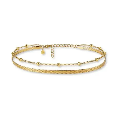 Produktbild: GD GOOD.designs Fußkettchen Gold für Damen I Mehrreihige Fußkette - Verstellbar I Goldene Schlangenkette Fußschmuck I Wasserfest