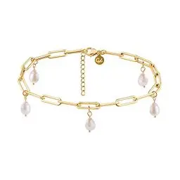 Produktbild: GD GOOD.designs Fußkettchen Gold mit Perlen - Wasserfest - Echte Süßwasserperlen Fußkette für Damen I Größenverstellbar