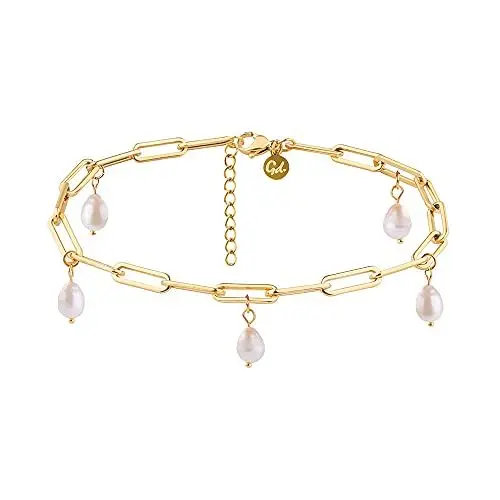 Produktbild: GD GOOD.designs Fußkettchen Gold mit Perlen - Wasserfest - Echte Süßwasserperlen Fußkette für Damen I Größenverstellbar