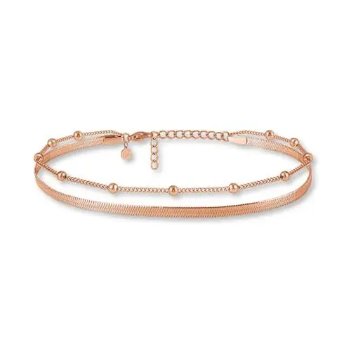 Produktbild: GD GOOD.designs Fußkettchen Rosegold für Damen I Mehrreihige Fußkette - Verstellbar I Schlangenkette Fußschmuck in Rose I Wasserfest