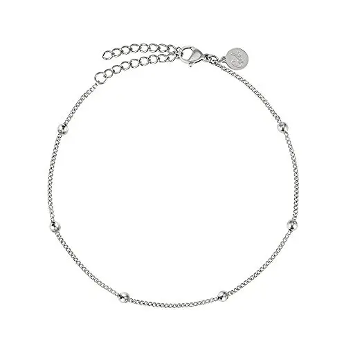 Produktbild: GD GOOD.designs Fußkettchen für Damen Silber - Wasserfest - Fußkette mit kleinen Perlen Dots - Frauen Edelstahl Fußschmuck