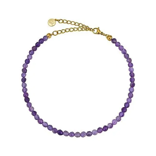 Produktbild: GD GOOD.designs Fussketten für Frauen mit echten Amethyst Perlen 4mm - Wasserfest - Naturstein Fußkettchen Lila mit verstellbaren Verschluss in 18K Gold