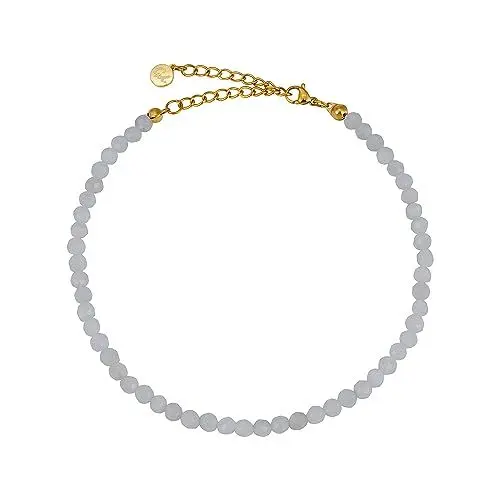 Produktbild: GD GOOD.designs Fussketten für Frauen mit echten Mondstein Perlen 4mm - Wasserfest - Naturstein Fußkettchen Weiß mit verstellbaren Verschluss in 18K Gold