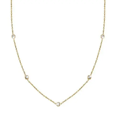 Produktbild: GD GOOD.designs Kristall Kette für Damen Gold mit weißen Cubic Zirkonia Steinen (4mm) I Goldene Glitzer Halskette aus Edelstahl