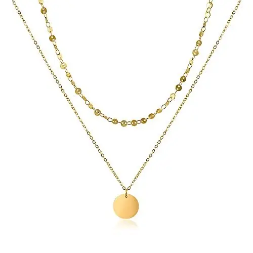 Produktbild: GD GOOD.designs Mehrreihige Kette für Damen mit Plättchen Gold - wasserfeste Coin Halskette zweireihig 18K vergoldet I Layered Plättchenkette aus Edelstahl