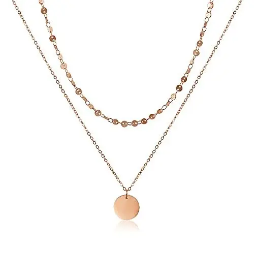 Produktbild: GD GOOD.designs Mehrreihige Kette für Damen mit Plättchen Roségold - wasserfeste Coin Halskette zweireihig 18K vergoldet I Layered Plättchenkette aus Edelstahl