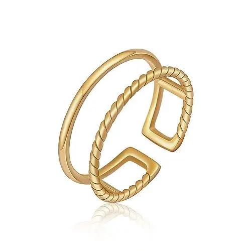 Produktbild: GD GOOD.designs Ring Gold für Damen verstellbar Edelstahl - Wasserfest - Doppelring offen | Frauen Goldring inkl. Geschenkbox
